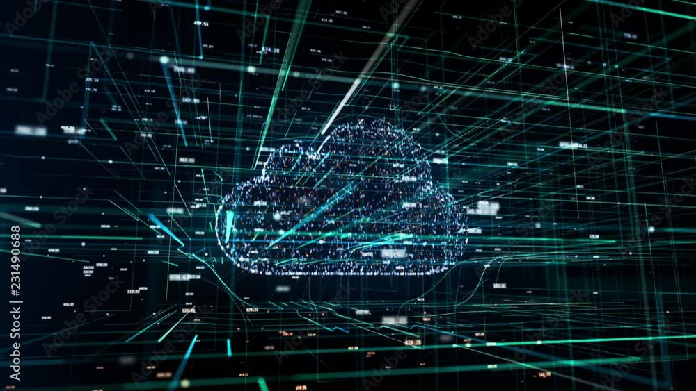 Wall mural cloud technology, cloud computing symbol, random moving numbers and others elements which creating a