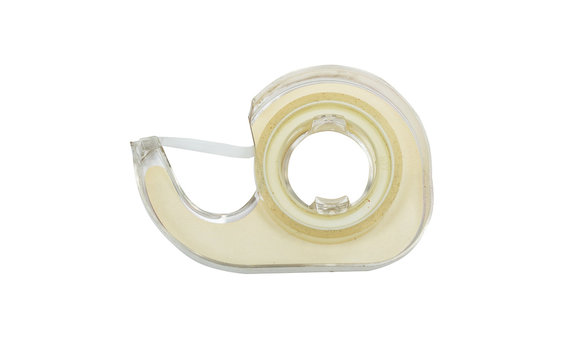 Transparent sellotape scotch tape dispenser.  Isolated on white.