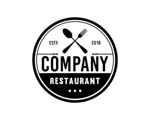 Vector Crossed Spoon and Fork for Restaurant Sign Symbol Vintage Circle Logo Template Design Inspiration 