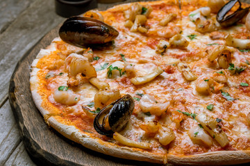 Pizza with seafood