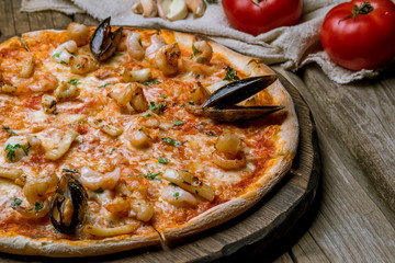 Pizza with seafood