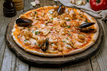 Pizza with seafood