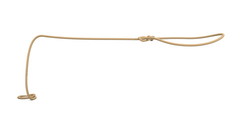 3d rendering of a rope tied in a lasso and flying on a white background. - obrazy, fototapety, plakaty