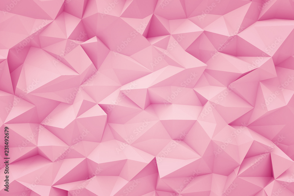 Poster 3d rendering an abstract light pink polygonal background with many uneven angles sticking out.