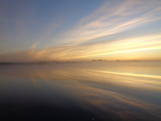 утро на реке осень туман солнце утка донки  на 