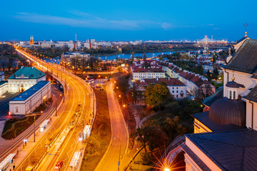 Elevated view of the  Solidarity Avenue in Warsaw in the Old Town of Warsaw, Poland.
