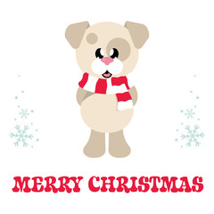 winter christmas dog with scarf and christmas text