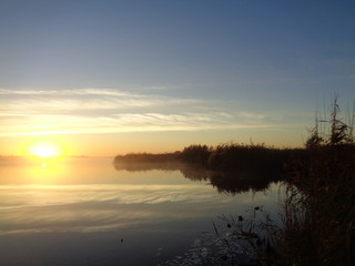 Утро на реке осень туман  солнце утка донки рыба