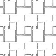 Seamless vector pattern. Black and white geometrical hand drawn background with rectangles, squares. Simple print for background, wallpaper, packaging, wrapping, fabric.