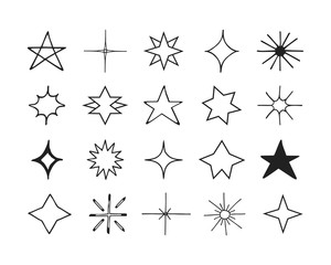 Vector star shapes, suns and snowflakes. Isolated. Christmas design elements.
