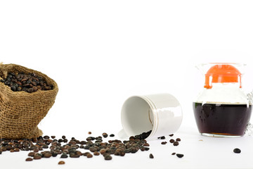 Coffee bag and coffee cup on white background