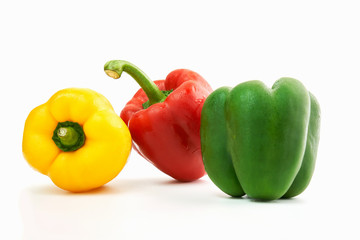 Bell pepper is a group of many colors on a white background.