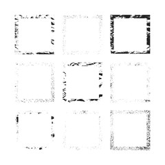 Set of rough grunge frames. Square ink torn box. Japanese brush. Vector isolated illustration.