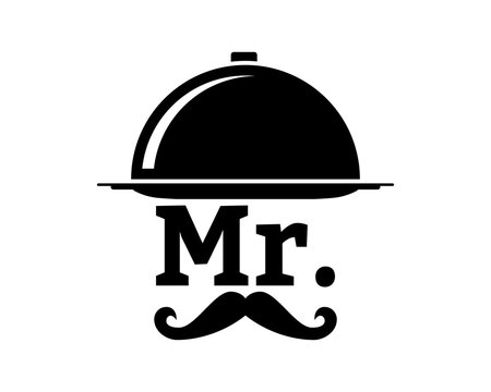 Silhouette Vector Service Mister Cloche on the Restaurant Sign Symbol Icon Logo Template Design Inspiration