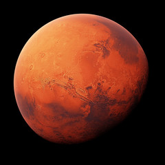 Fototapeta premium planet Mars, the red planet isolated on black background