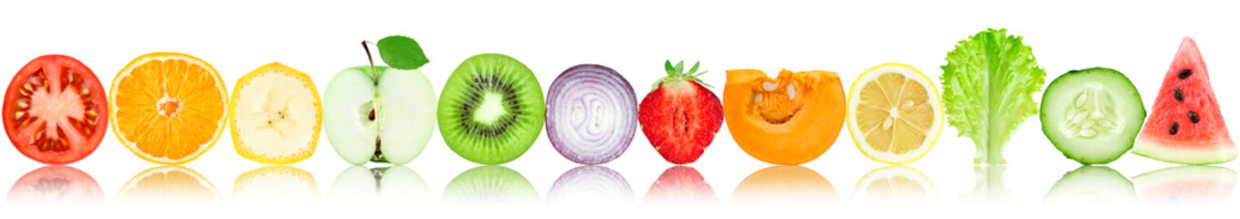 Fototapeta na wymiar Fruits and vegetables. Mixed slices