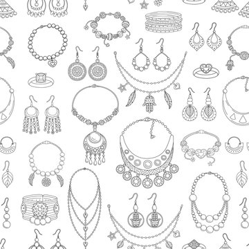 Fashionable Jewelry Collection Vector Seamless Pattern.