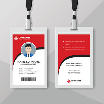 Modern Black And White Id Card Template With Red Background