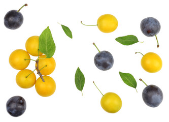 Cherry plums isolated on white, top view