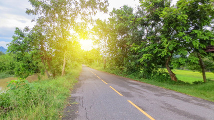 Fototapeta na wymiar road in local country at Phatthalung, Thailand