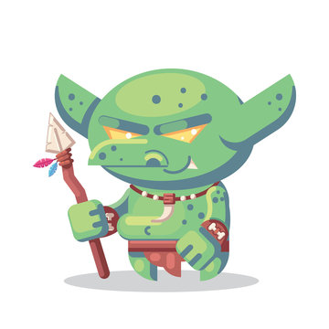 Fantasy RPG Game Character monsters and heros Icons Illustration. evil goblin barbarian, warrior npc with spear
