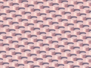 Abstract background pattern of cylinders on pink background. 3d rendering