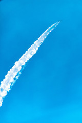 Military fighters fly in formation