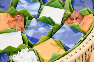 Thai dessert in banana leaf package