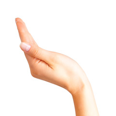 Woman showing open hand or holding something