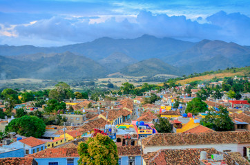 Obraz premium Aerial view, Outskirts of Trinidat at sunset, Cuban Province