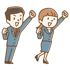 ガッツポーズ　男女 手描き風
