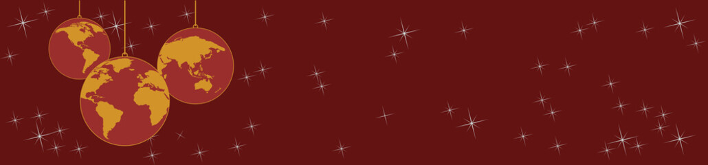 Christmas tree, vector header in red. Balls in the shape of planet earth, background