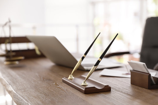 Office Pen Holder On Desk In Notary's Office