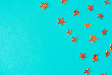 A lot of yellow stars on blue background. Design mockup.