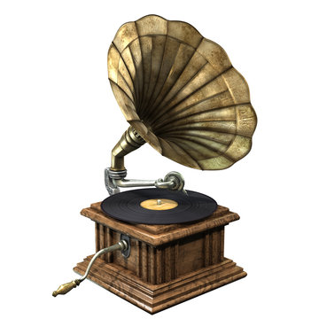 3D illustration of vintage and classic gramophone isolated on white background