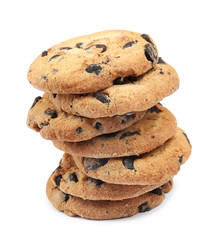 Fototapeta na wymiar Delicious chocolate chip cookies on white background