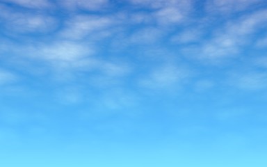 The bright sky in the morning. Blue sky background with white clouds. Cumulus white clouds in the clear blue sky. 3D illustration