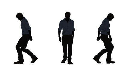 Obraz premium people silhouette- man walk depressed - 3 diferent views - isolated on white background