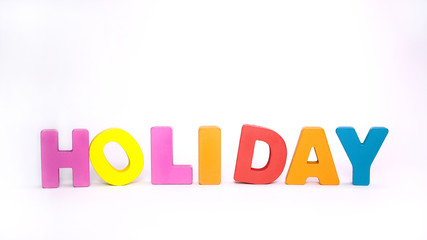 ' HOLIDAY ' Colorful Alphabet Wood on White Background