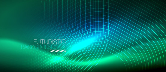 Neon glowing lines, magic energy space light concept, abstract background wallpaper design