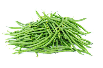 Pile of green wax beans isolated on white background