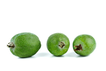 Three feijoa fruits isolated on white background