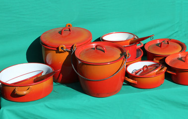 pots and saucepans at a flea market