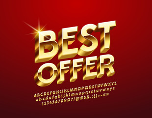 Vector golden sign Best Offer. 3D Luxury Alphabet Letters, Numbers and Symbols