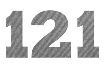 number 121 – with gray fabric texture on white background