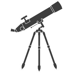 Icon telescope aimed at the stars. Vector on white background.