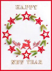 greeting card on white paper with an inscription Happy New Year