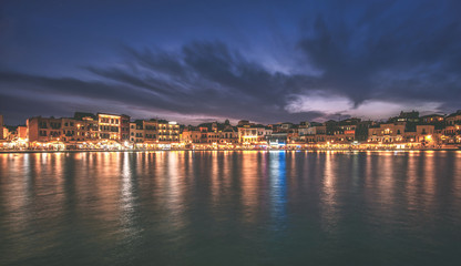 Night View Of The Port Of Chania In Venetian Style