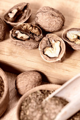 walnuts and dry spices close-up