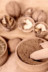 walnuts and dry spices close-up